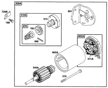 Electric Starter 1 Diagram and Parts List for 285707-0670-XX  Briggs and Stratton Engine